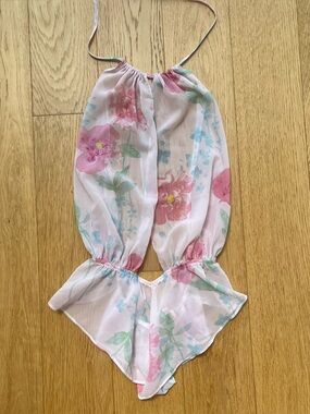 Victoria’s Secret Dream Angels Peony Chiffon Halter Teddy Faint Pink Floral